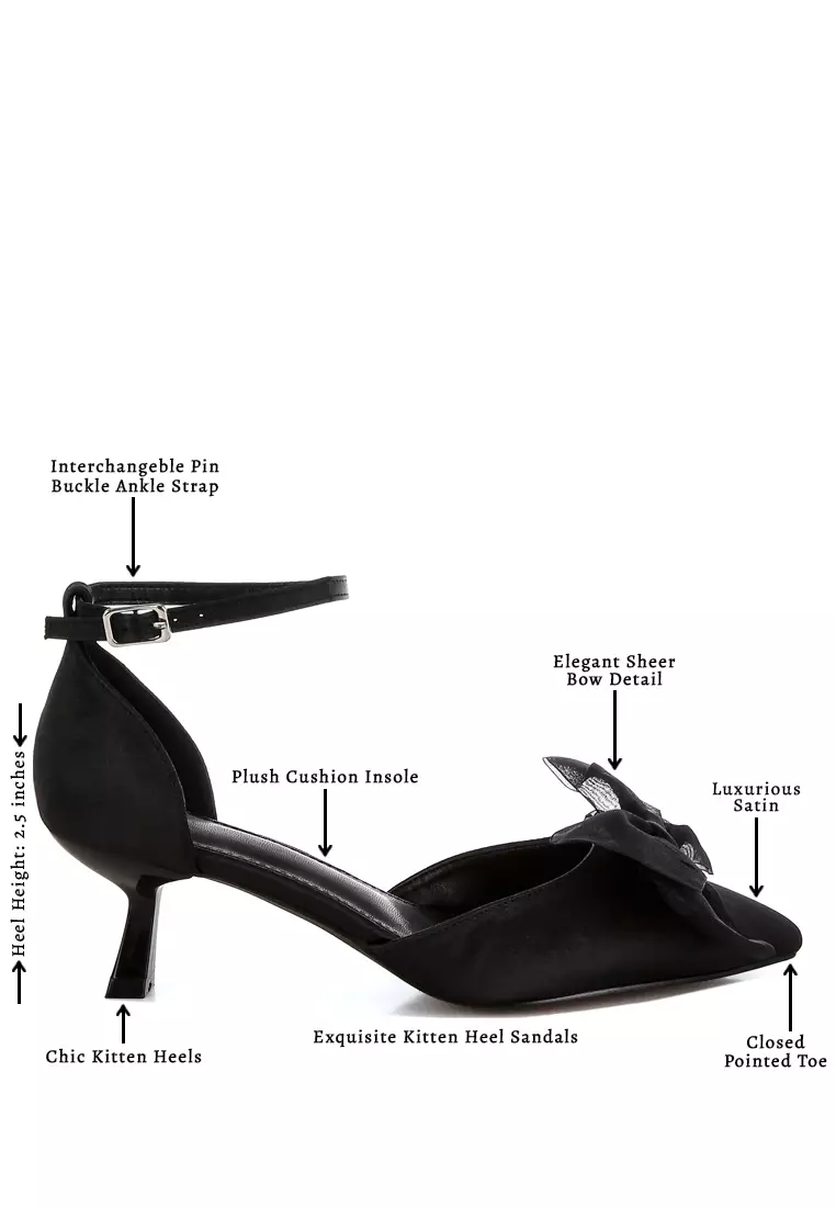 Bow Detail Satin Sandals in Black