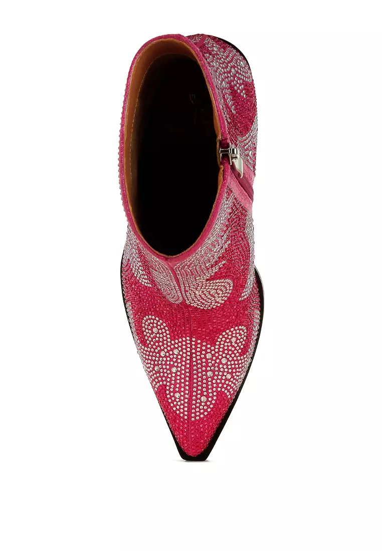 Sepatu bot bertabur berlian imitasi warna fuchsia