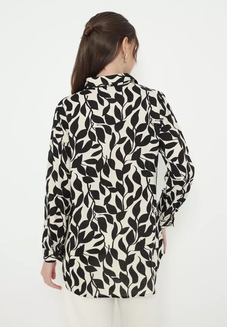 Shirt Linen Combination Cream Floral Black Arlette By Brilliant Girl Warna Cream