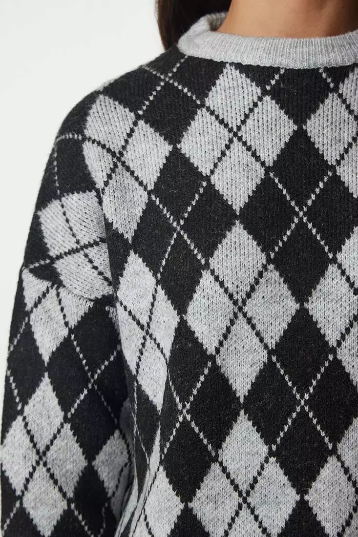 Happiness Istanbul Diamond Pattern Oversized Knitted Sweater 2025 | Buy ...
