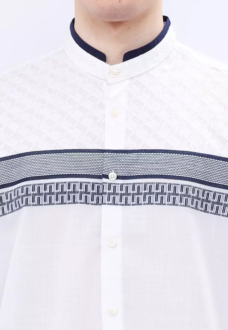 MANZONE - Kemeja Koko Lengan Pendek Pria Lahmat Modern Fit - White