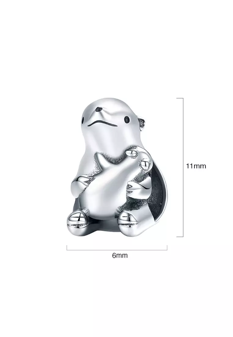 Solid 925 Sterling Silver Baby and Mama Beaver Animal Hugging Charm