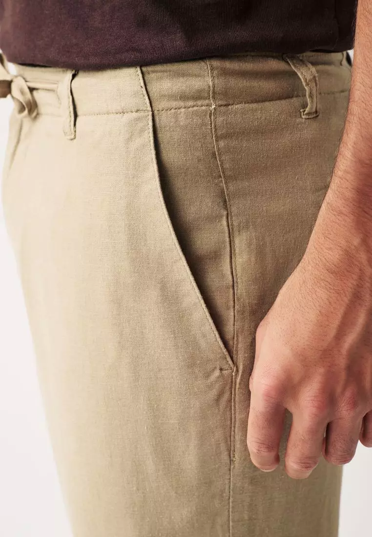 Linen Blend Drawstring Trousers