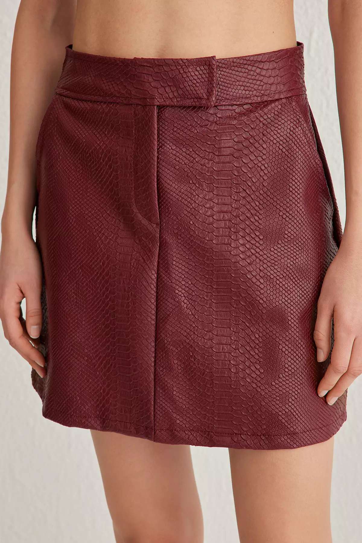 Dark Red Premium A Line Faux Leather Mini Skirt