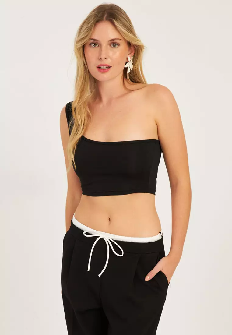 One Shoulder Double Crop Top