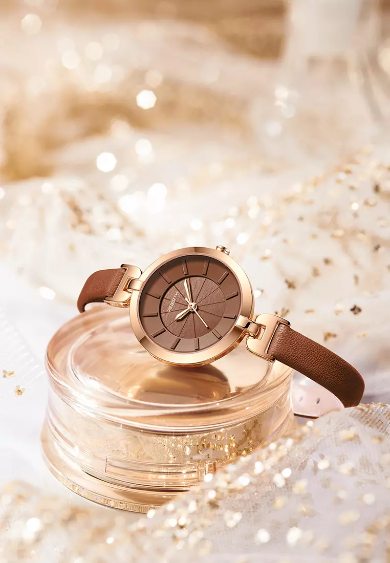 Jam Tangan Wanita Anggun Gaya Tali Kulit Anti Air Kuarsa Jam Tangan Cowok warna coklat