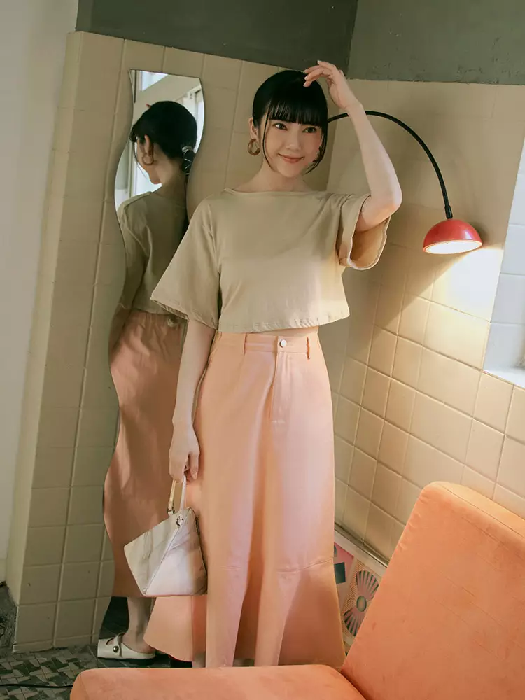 Pure cotton elastic waist fishtail skirt [CA2931]