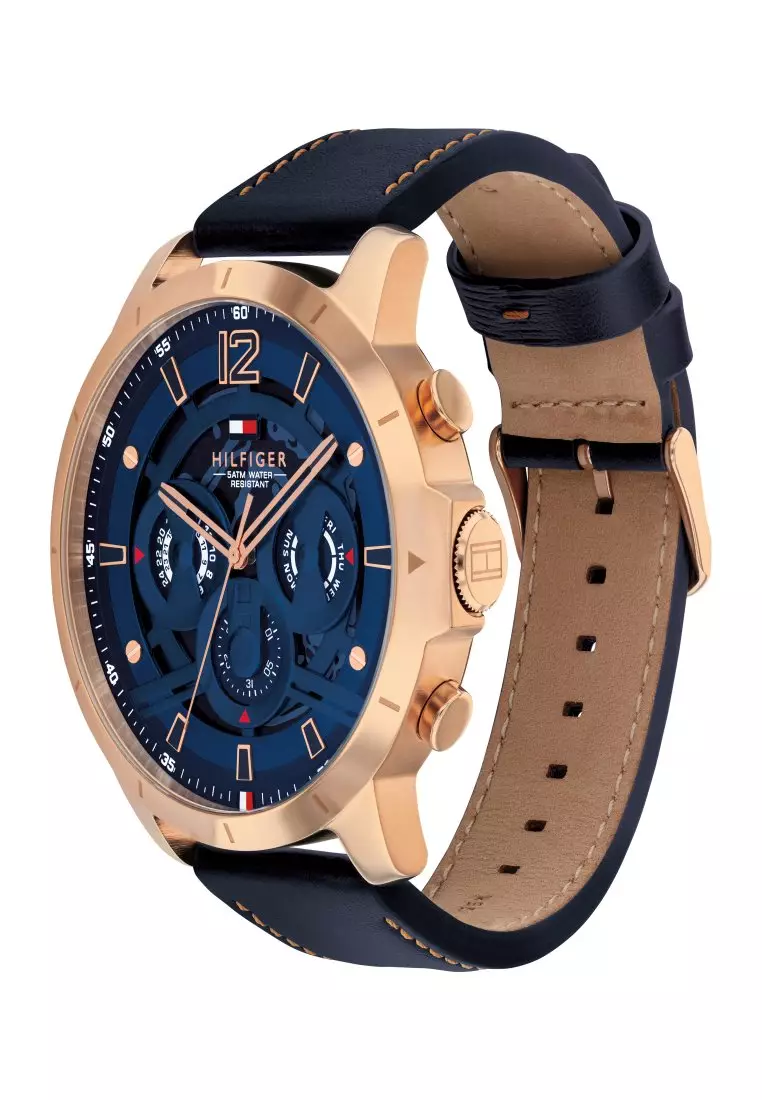 Men's Leather Strap Blue Dial Quartz Watch - TH1792206