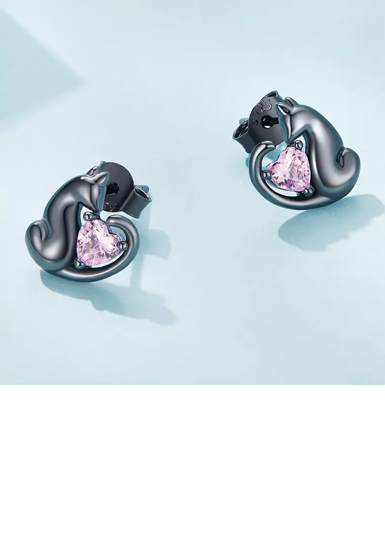 Buy Glamorousky 925 Sterling Silver Plated Black Simple Cute Cat