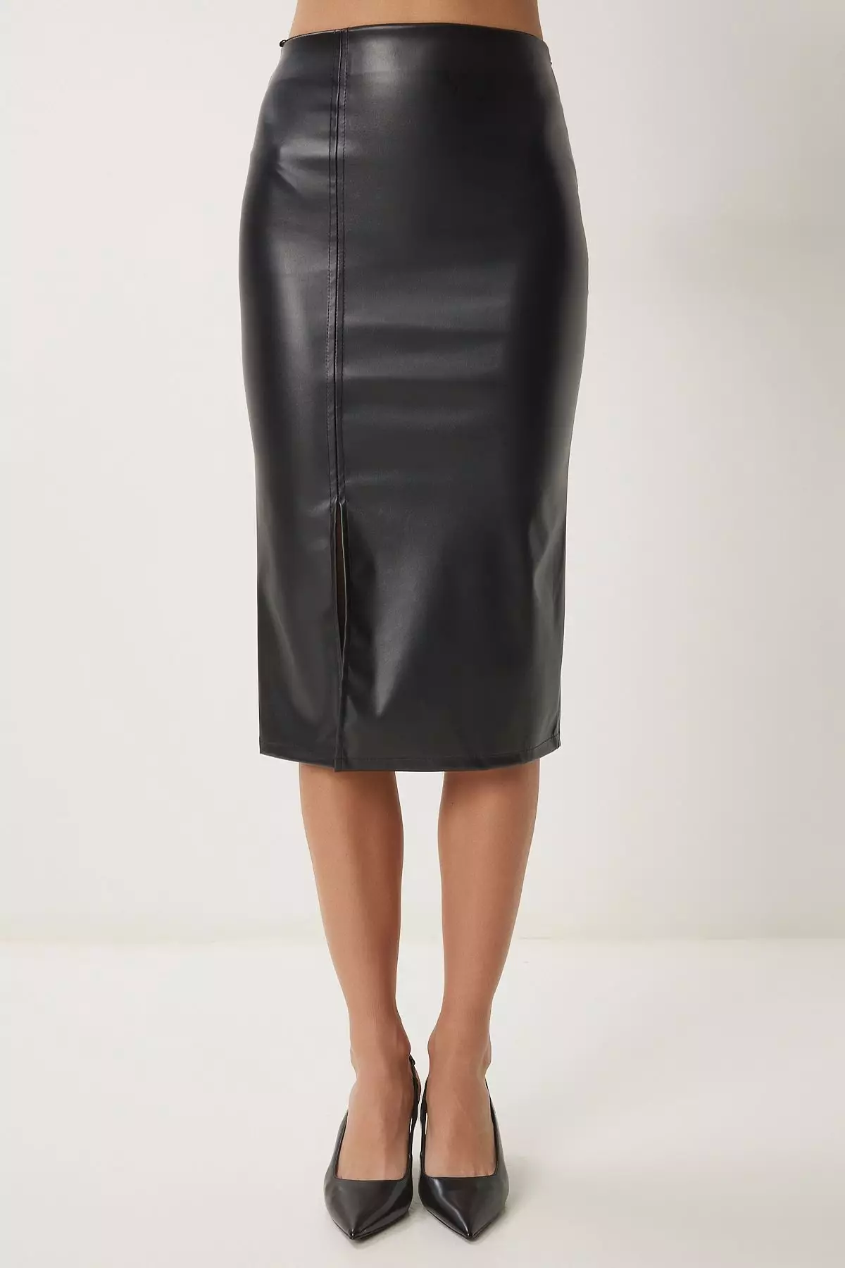 Slit Faux Leather Pencil Skirt