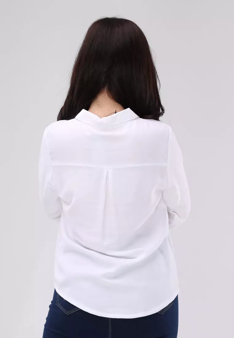 Bold Twill 3/4 Sleeves Collared Blouse