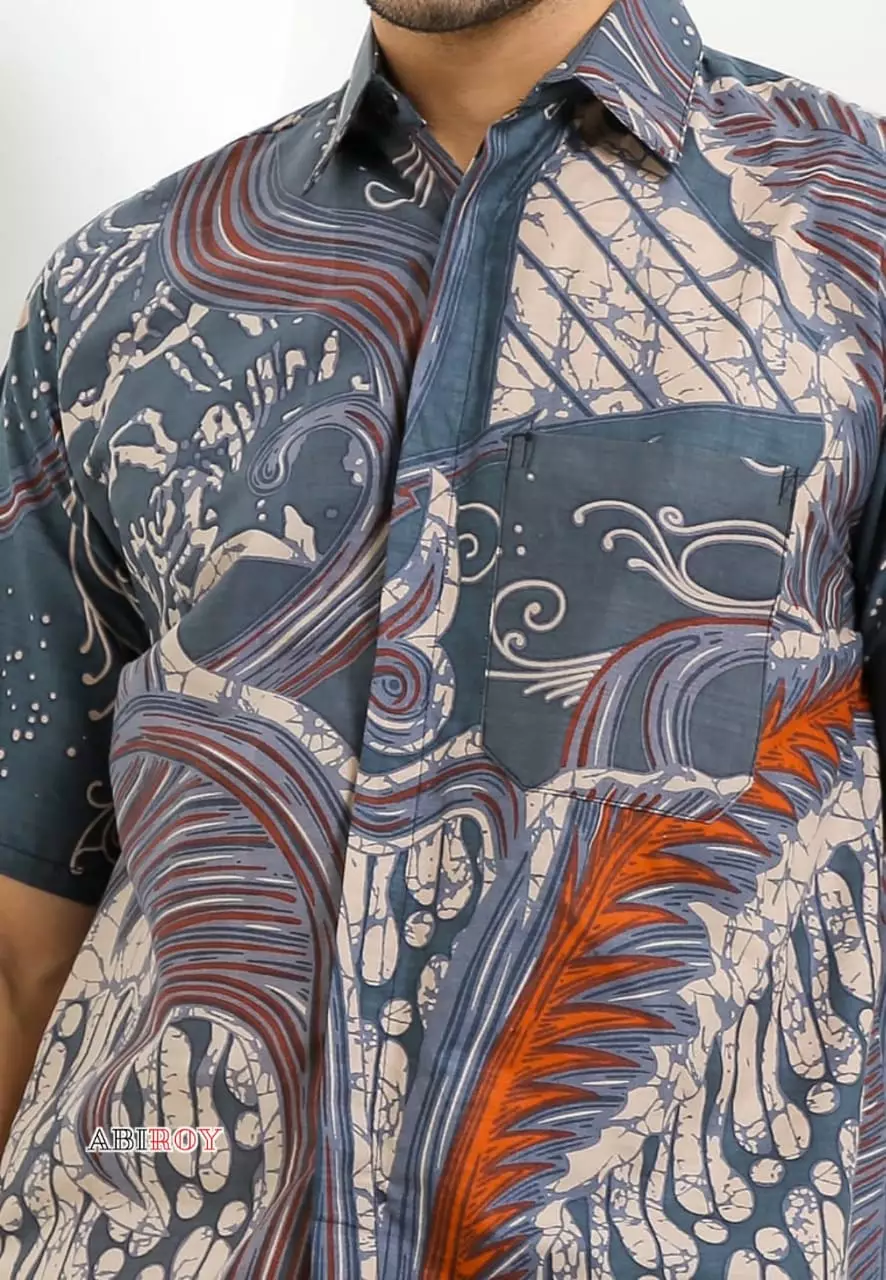 Akarasya Abu Kemeja Batik Pria Premium Slimfit Lengan Pendek NLN