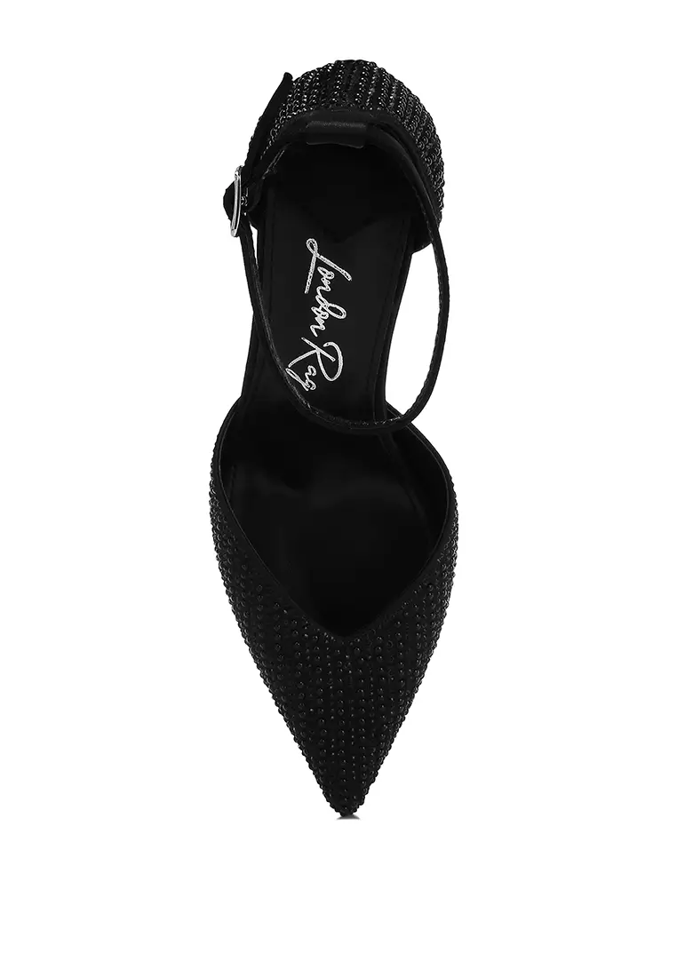 Sandal Stiletto Berhias Mutiara & Payet dalam Warna Hitam