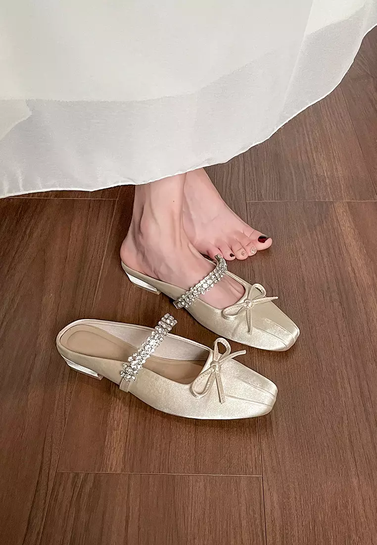 Bowknot Rhinestone Strap Satin Mules WW6579-5