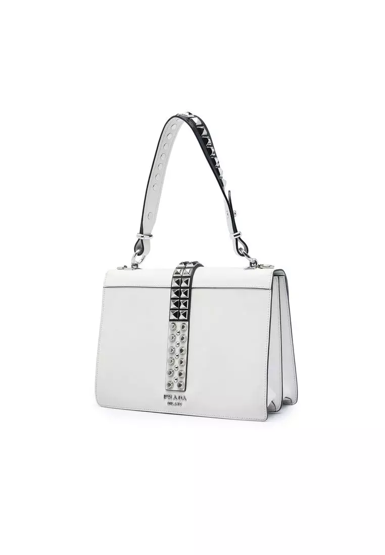 Pre-Loved Prada City Calf And Saffiano Studded Elektra Satchel