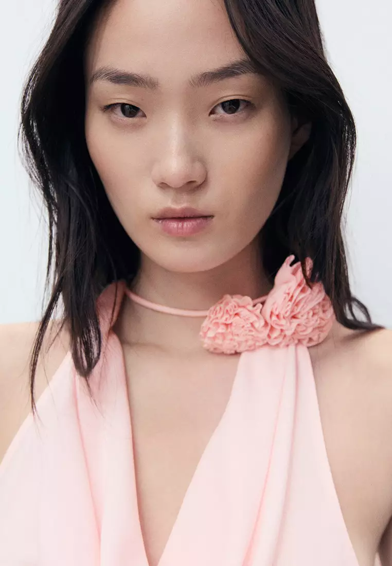 Draped Blouse with Flower Detail