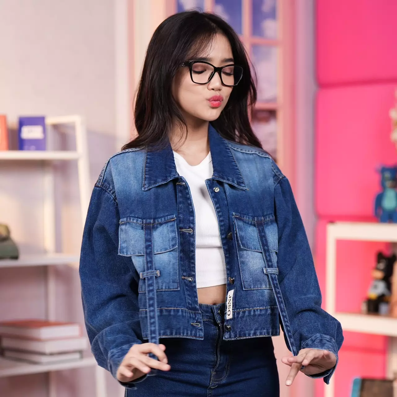 Jaket Crop Jeans Oversize Boxy Bio Spray