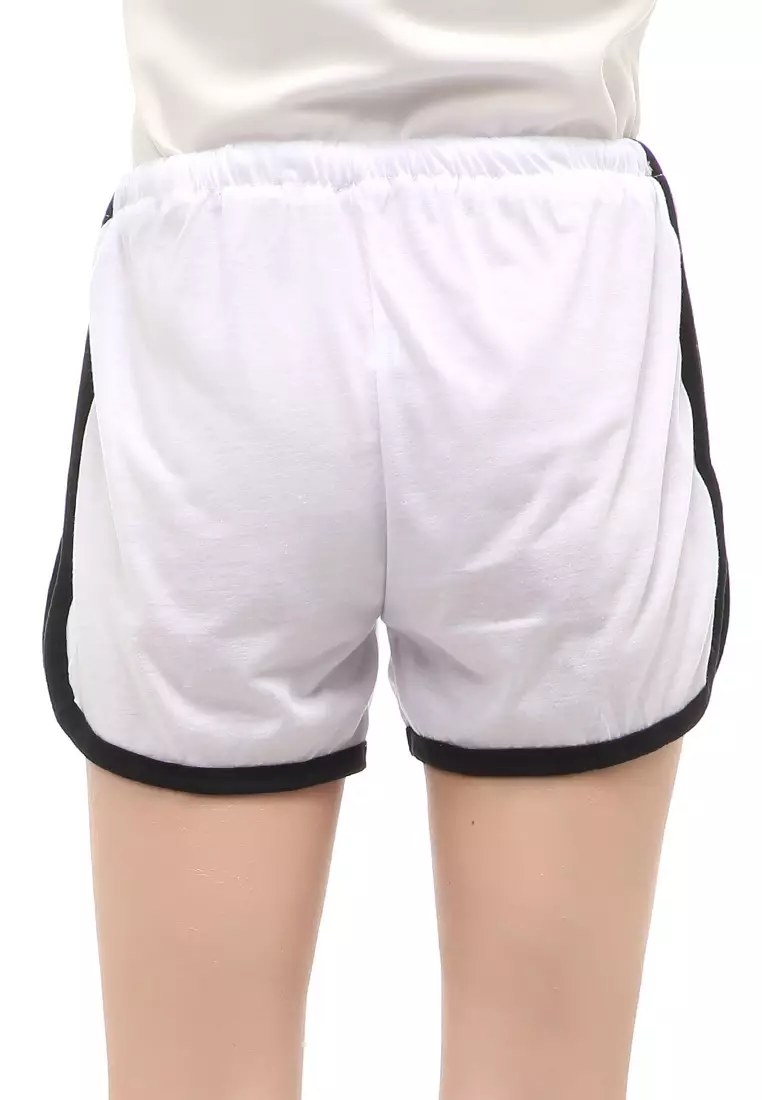 Jevera Hot Pants Detail List Motif Solid Fashion Wanita Relaxed Fit - Putih