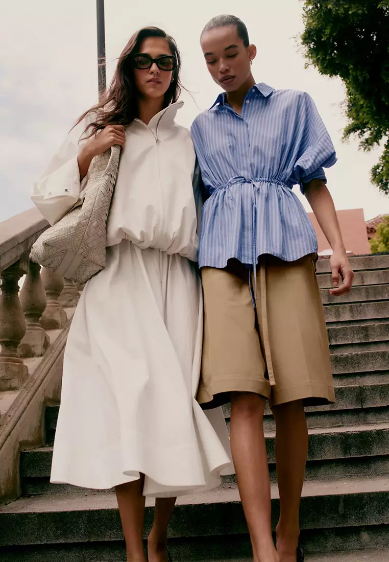 Cotton Poplin Drawstring Shirt