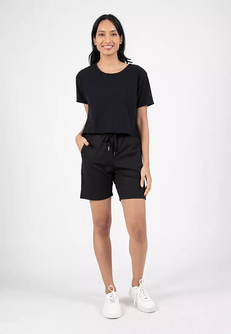 Forest Ladies Ribbed Crop Top Women Crop T-Shirt | 822343-01Black