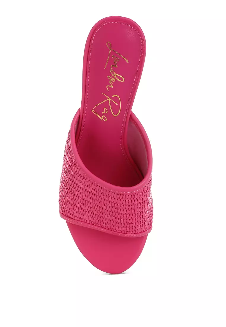 Sandal wedges hak bening Rafia warna pink