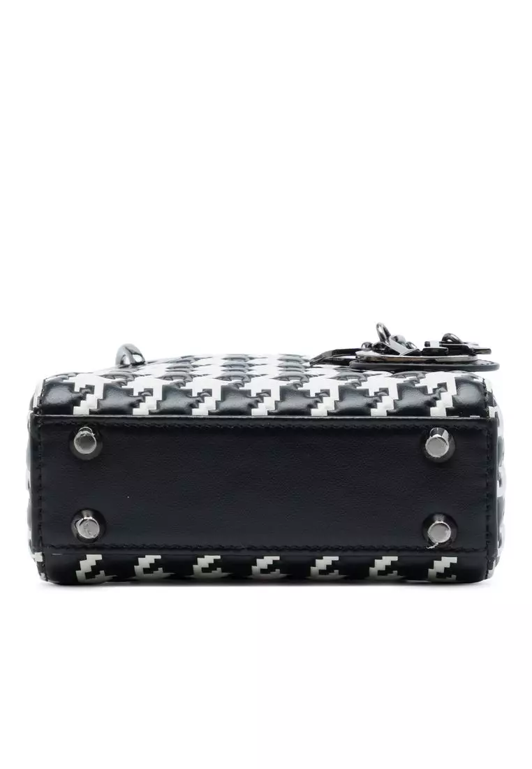 Pre-Loved Dior Micro Calfskin Houndstooth Embossed Macro Lady Dior