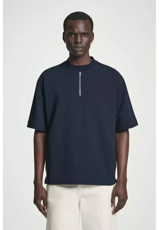 HALF-ZIP COTTON T-SHIRT