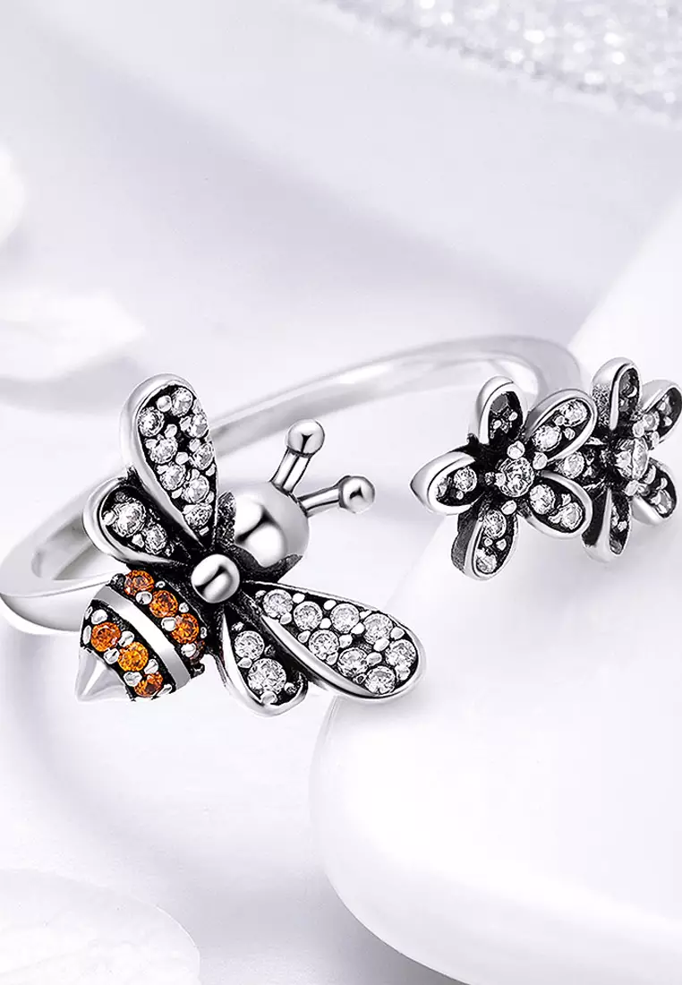 Solid 925 Sterling Silver Daisy Bee Ring