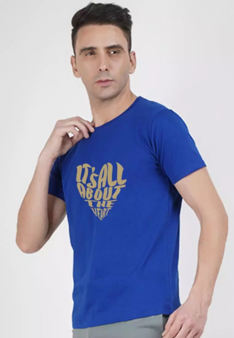 Heart Symbol Graphic Royal Blue Cotton Short Sleeve Relaxed Tee
