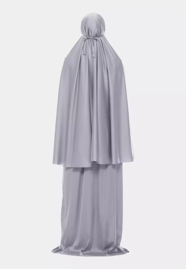 Ayesha Mukena 2in1 Prayer Set Polos Lasercuting Armani Silk Premium By Cotton Bee - Pewter Grey