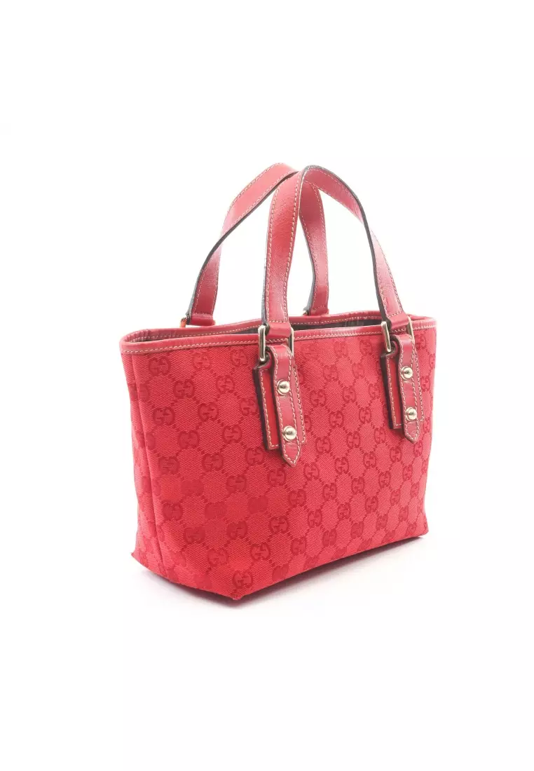 バッグ GUCCI GG Canvas Tote Bag Red Leather Buy GUCCI Pre-Loved Gucci GG canvas Handbag tote bag canvas