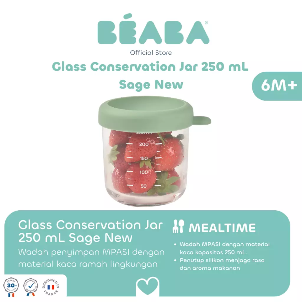 Beaba Glass Conservation Jar Terracotta 150ml - Wadah Penyimpanan Makanan Bayi MPASI Kaca Tahan Panas