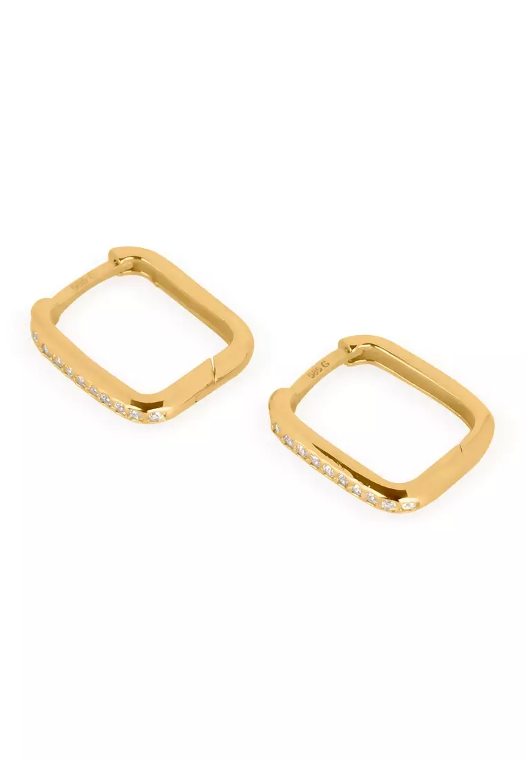 Pavé Square Hoops 14k  Gold