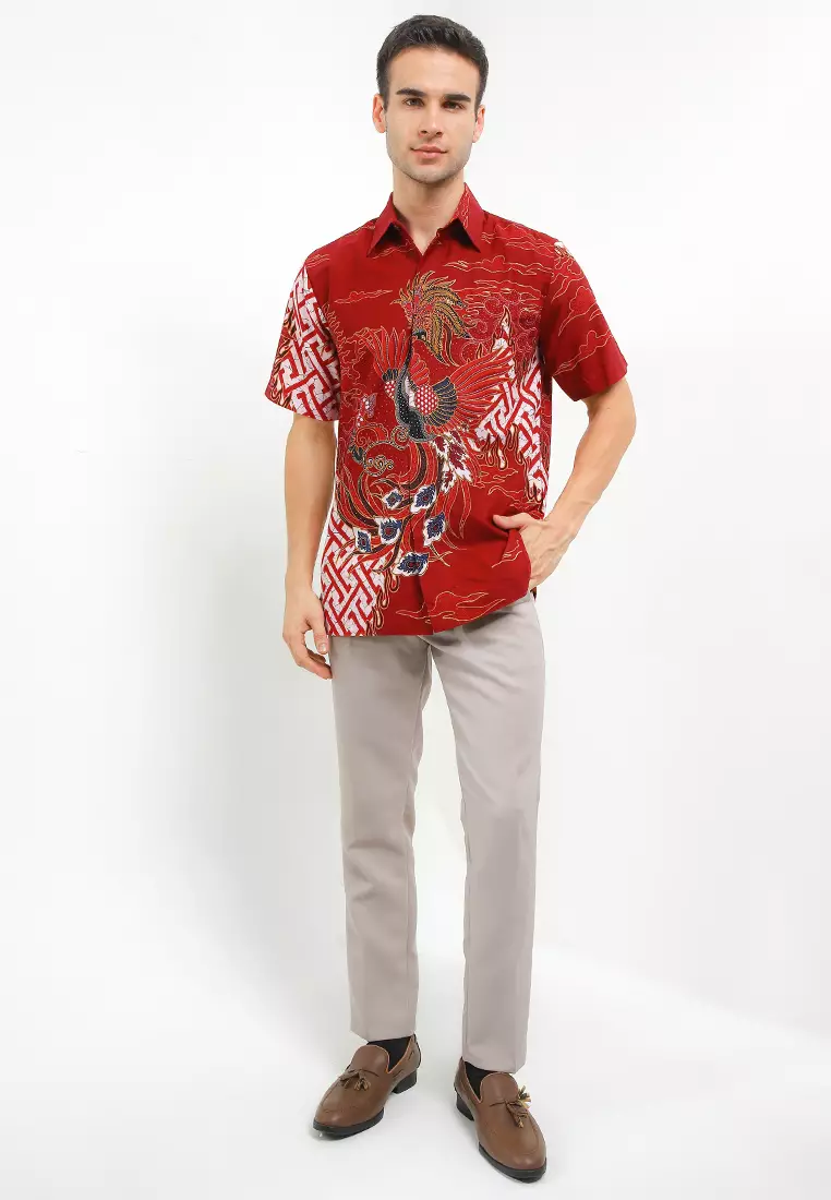 Hem Kemeja Pria Lengan Pendek Batik Furing Prada Jonas Red