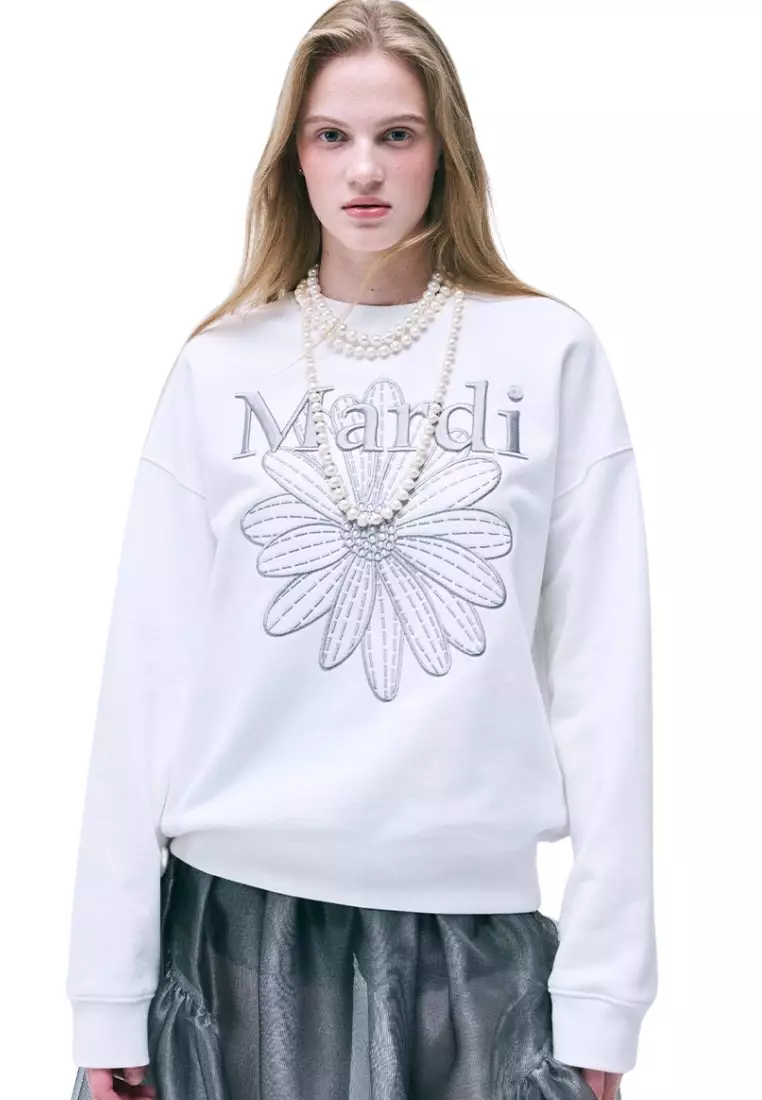 ●Mardi Mercredi●UNISEX SWEATSHIRT NEEDLEWORK_WHITE GREY ko-mardi-t0014-whtgry.jpg