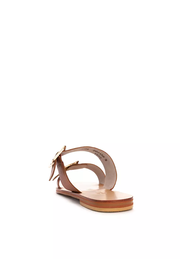 Two Strap Leather Slide Flats