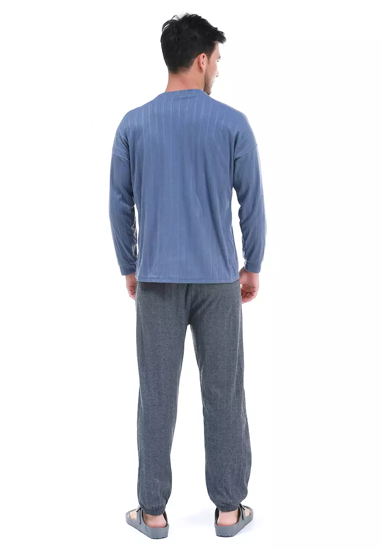 Klicin Setelan Baju Tidur Piyama Pria Polos One Set Sleepwear Pajamas Material Fabric ORIGINAL