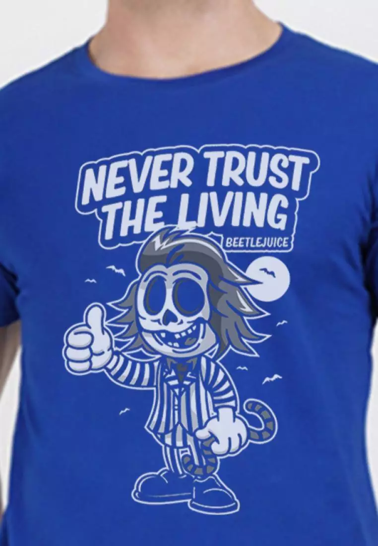 Never Trust 图案蓝色棉质短袖必备 T 恤