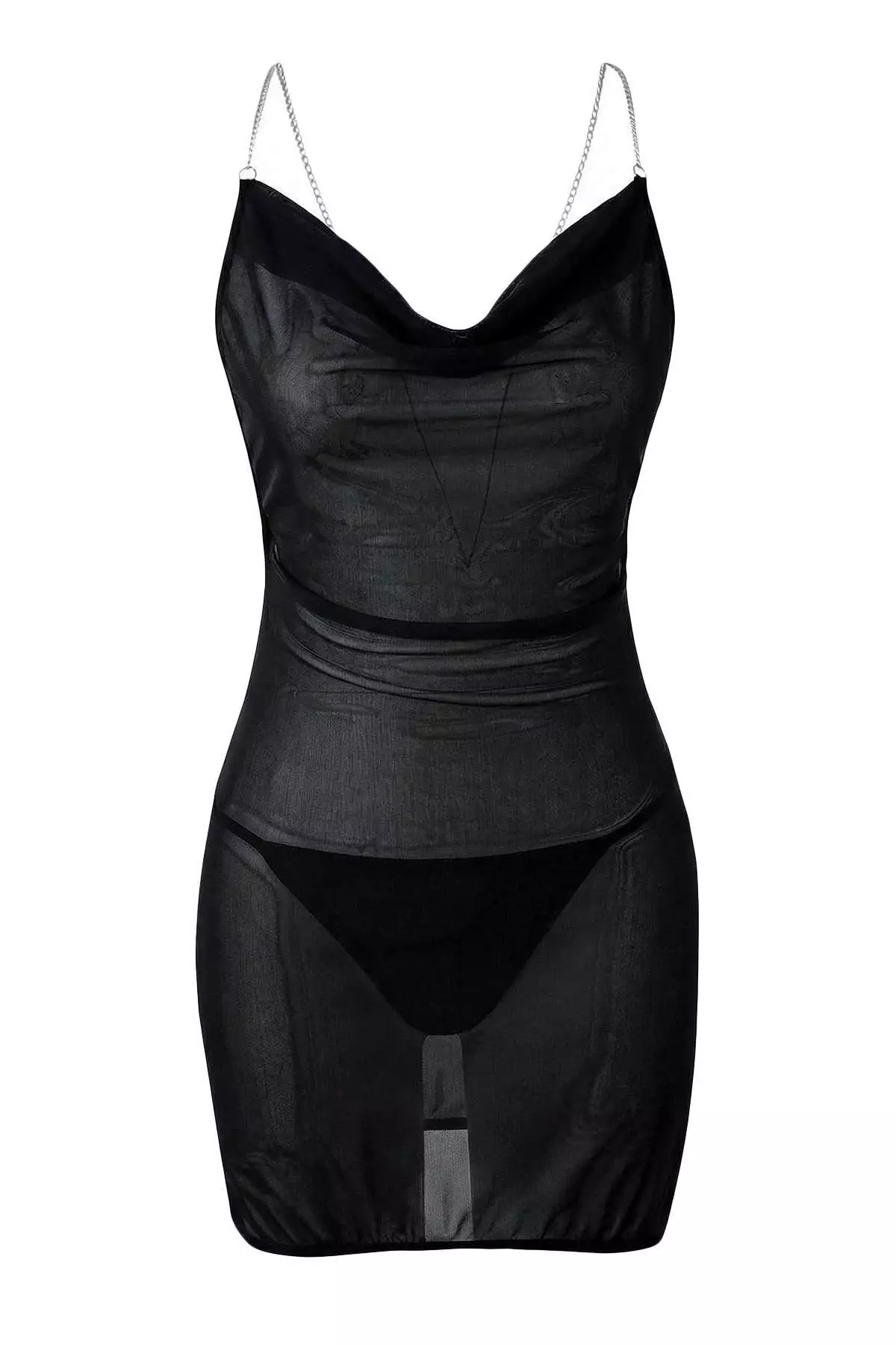 Black Tulle Chain Strap Capless Panty Babydoll/Fantasy Nightgown Thmaw26Ll00025