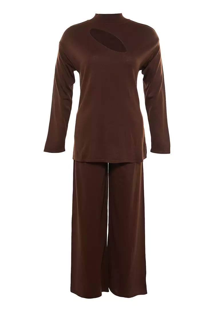 Plus Size Cut Out Top & Elastic Pants Set