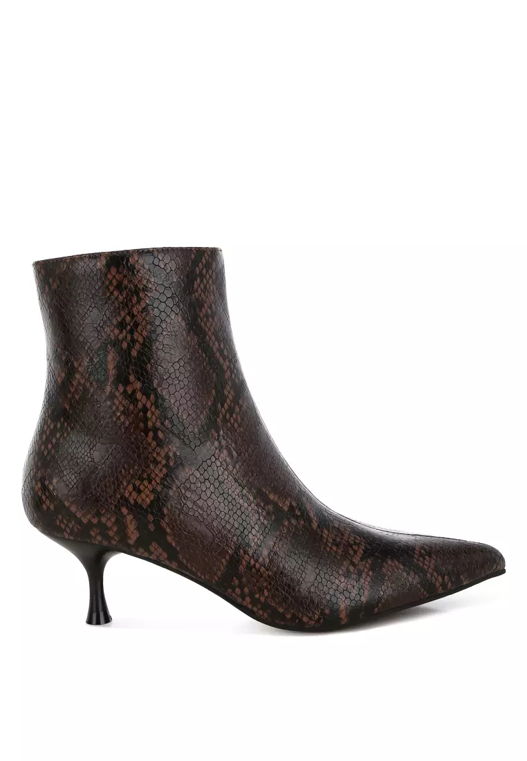 Discount on London Rag  shoes - SKU: Snake Print Kitten Heel Boots in Chocolate