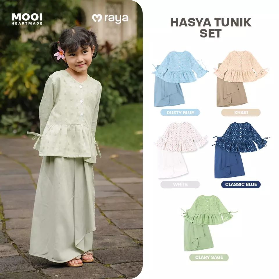 Mooi Setelan Anak Perempuan Raya Collection Hasya Tunic Set - Dusty Blue