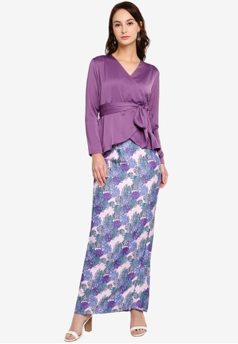 Camelia Modern Kimono Ribboned Style Top with Mermaid Maxi Skirt from Fazboka in Purple