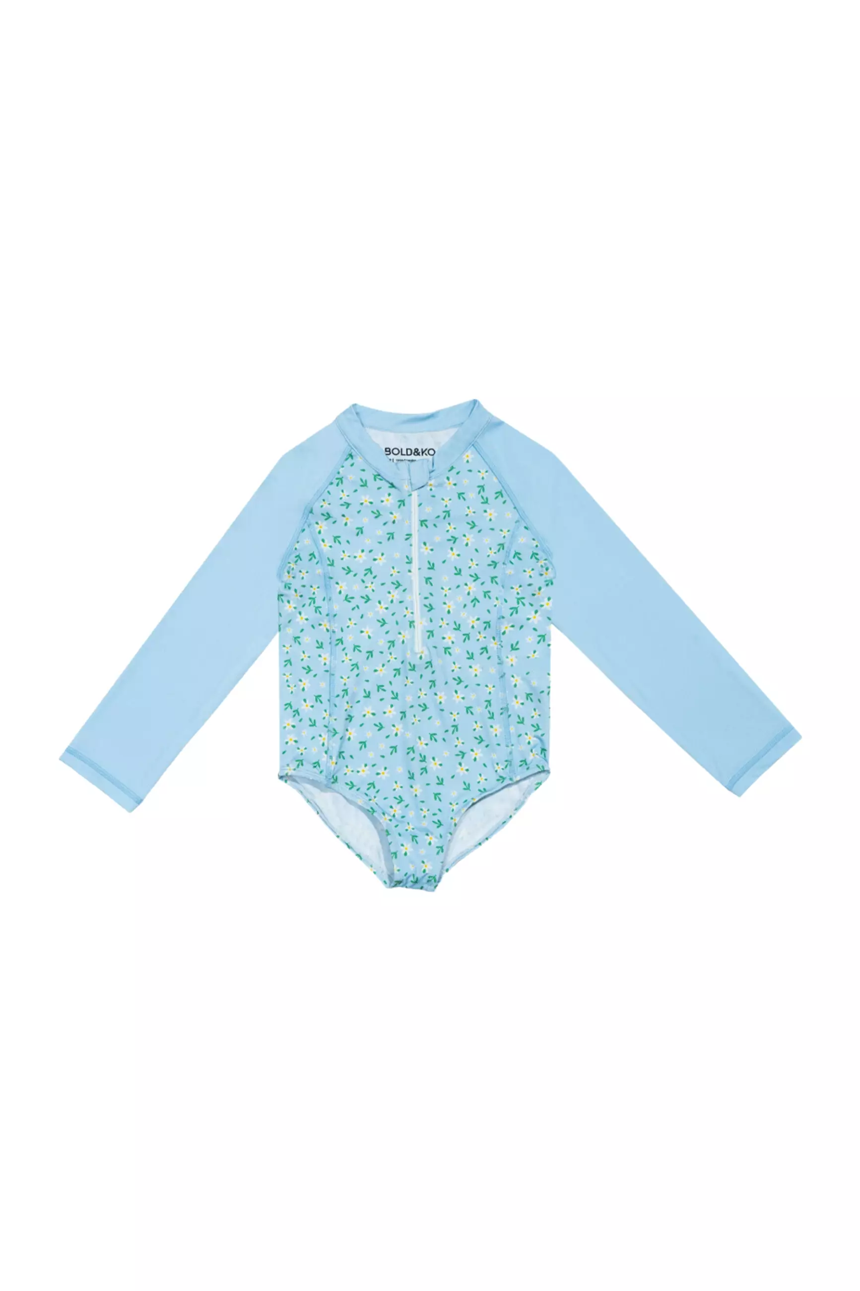 BOLD & KO Longsleeve Rashguard In Blue Floral Kids Swimsuit | Baju Renang Anak