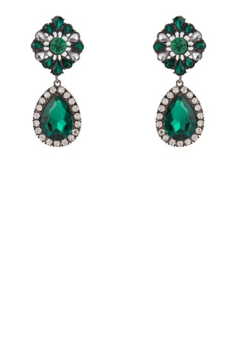 Faux Emerald Teardesprit hkrop Statement Earring, 飾品配件, 耳釘