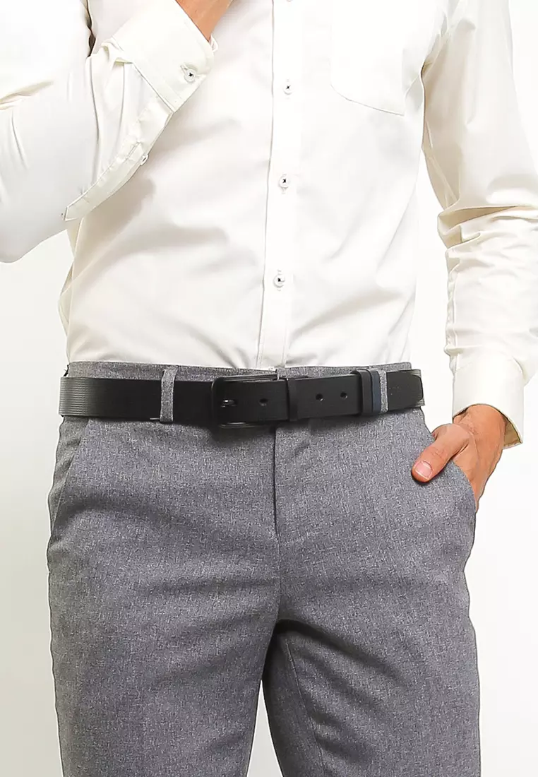 Black Modern Pin Buckle Reversible Top Grain Leather Belt