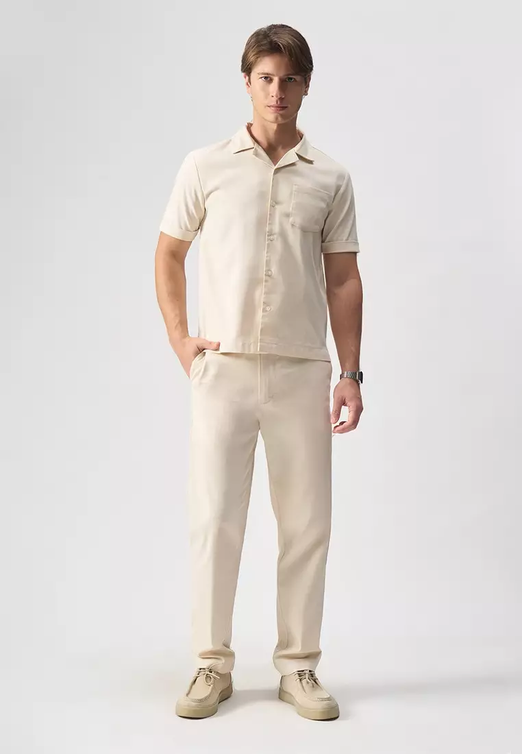 Open Collar Linen Short Sleeve Shirt