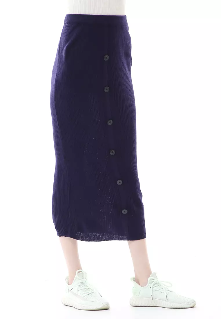 Deliana Rok Rajut Kancing Bawahan Wanita Premium Quality - Navy