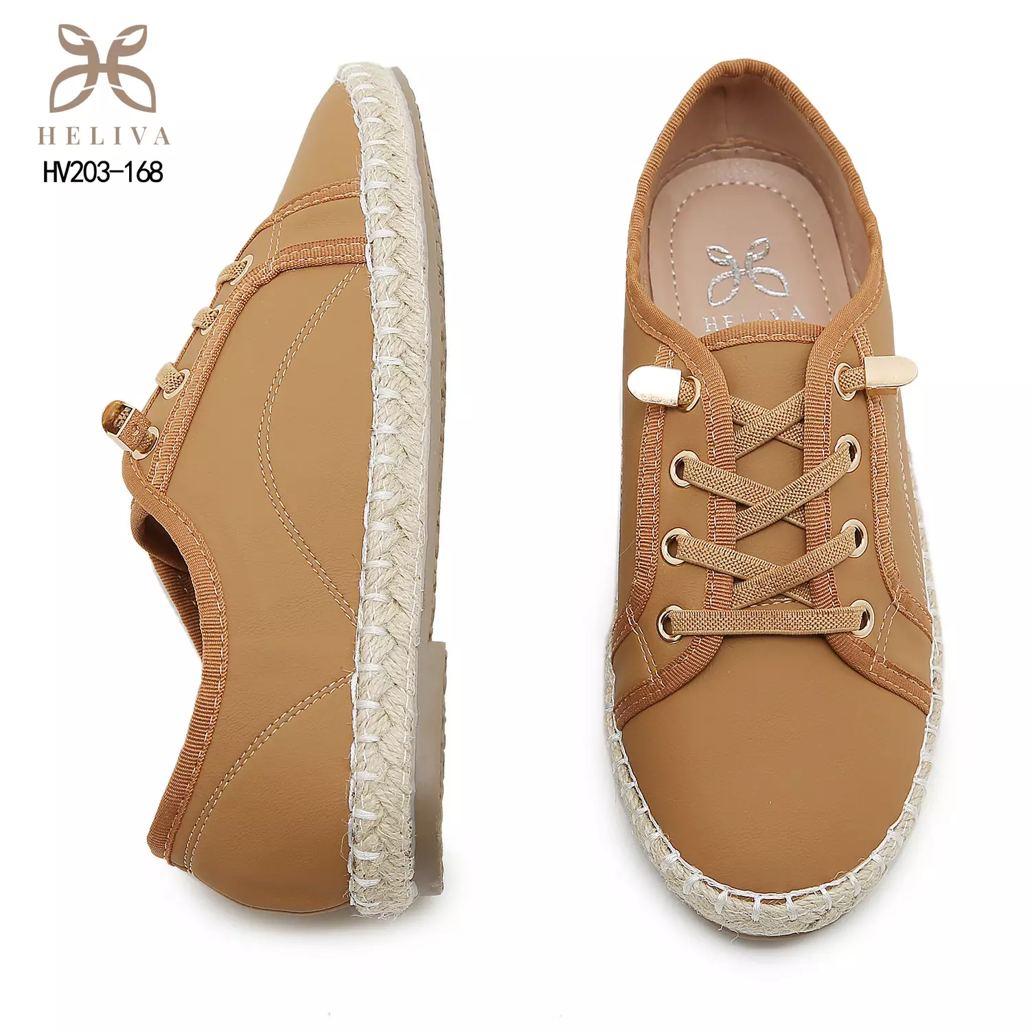 HELIVA MILEN Sneakers Casual Wanita Sol Anyaman Espadrille dan Dekorasi Gold Chain HV203-186