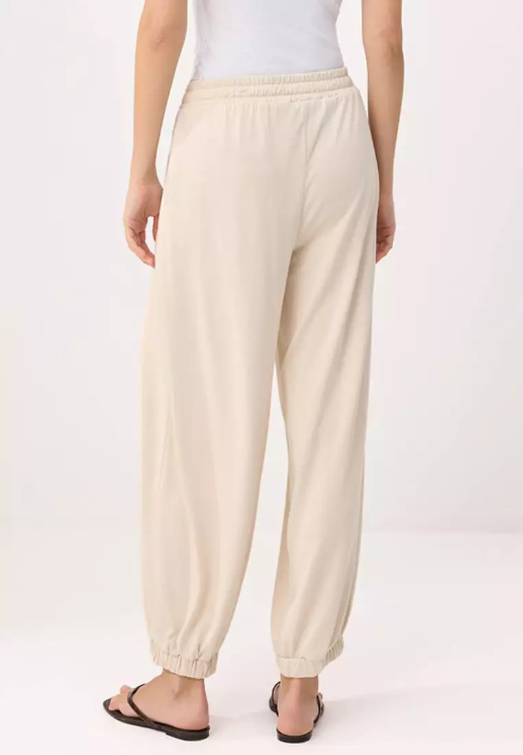 Stone Plain Carrot/Shalwar Ruched Regular Waist Piqué Knitted Trousers Twoss26Pl4